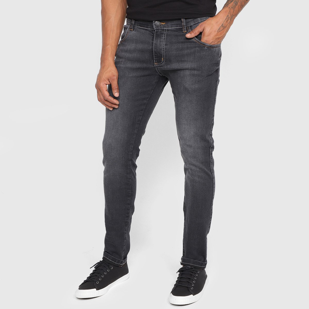 Calça Jeans Skinny Grifle Casual Masculina - Preto Menor preço em Calça Jeans Skinny Grifle Casual Masculina - Preto