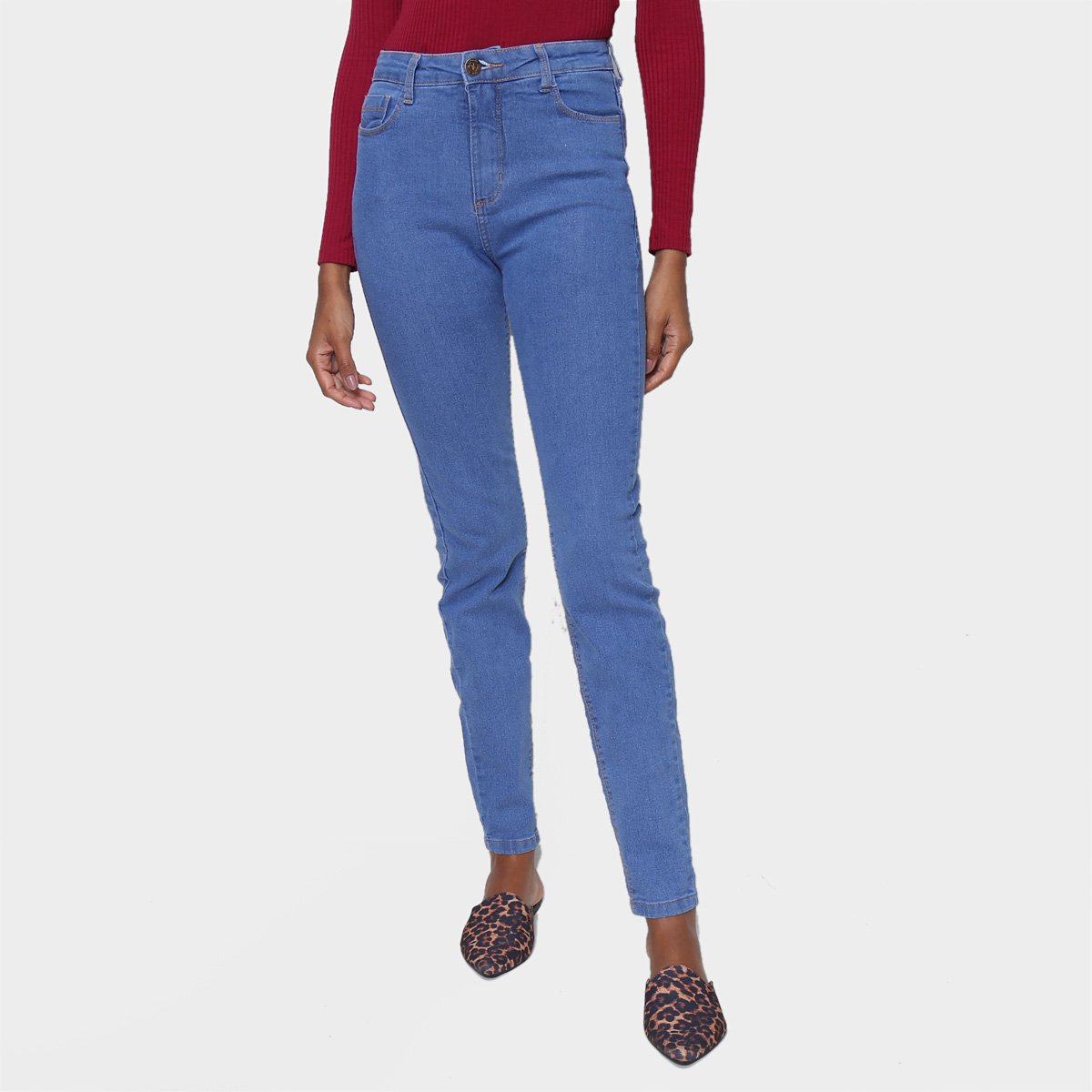 Calça Jeans Skinny Hering Básica Cintura Média Feminina - Azul Claro Menor preço em Calça Jeans Skinny Hering Básica Cintura Média Feminina - Azul Claro