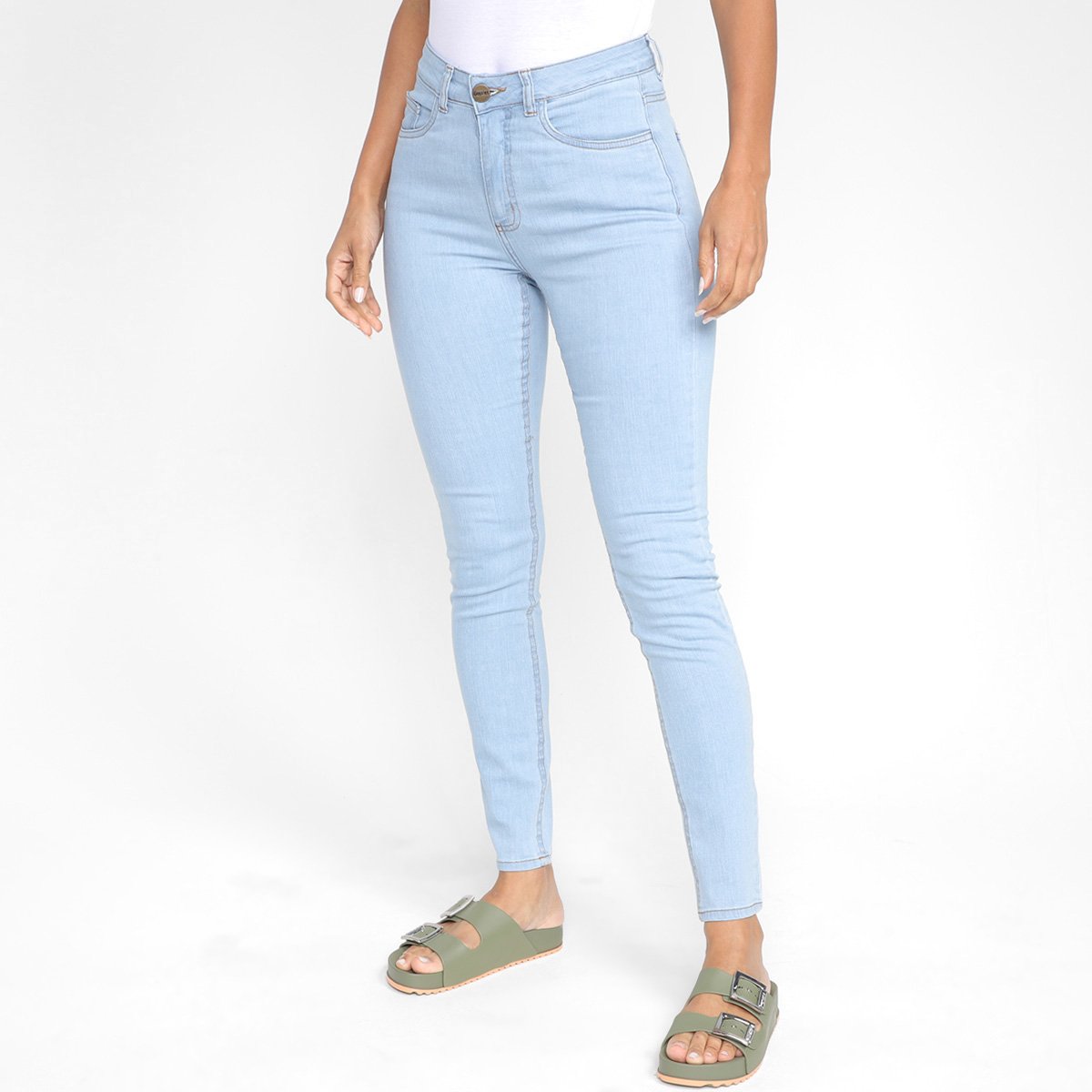 Calça Jeans Skinny Hering Cintura Alta Feminina - Azul Menor preço em Calça Jeans Skinny Hering Cintura Alta Feminina - Azul