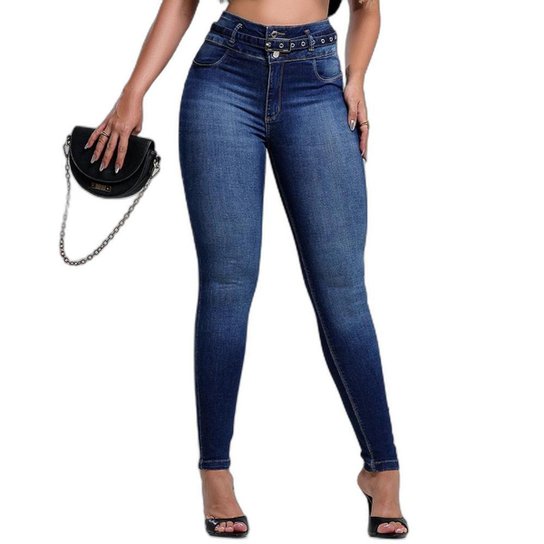 CALÇA JEANS SKINNY HOT FEMININA CINTURA ALTA COM CINTO 23964