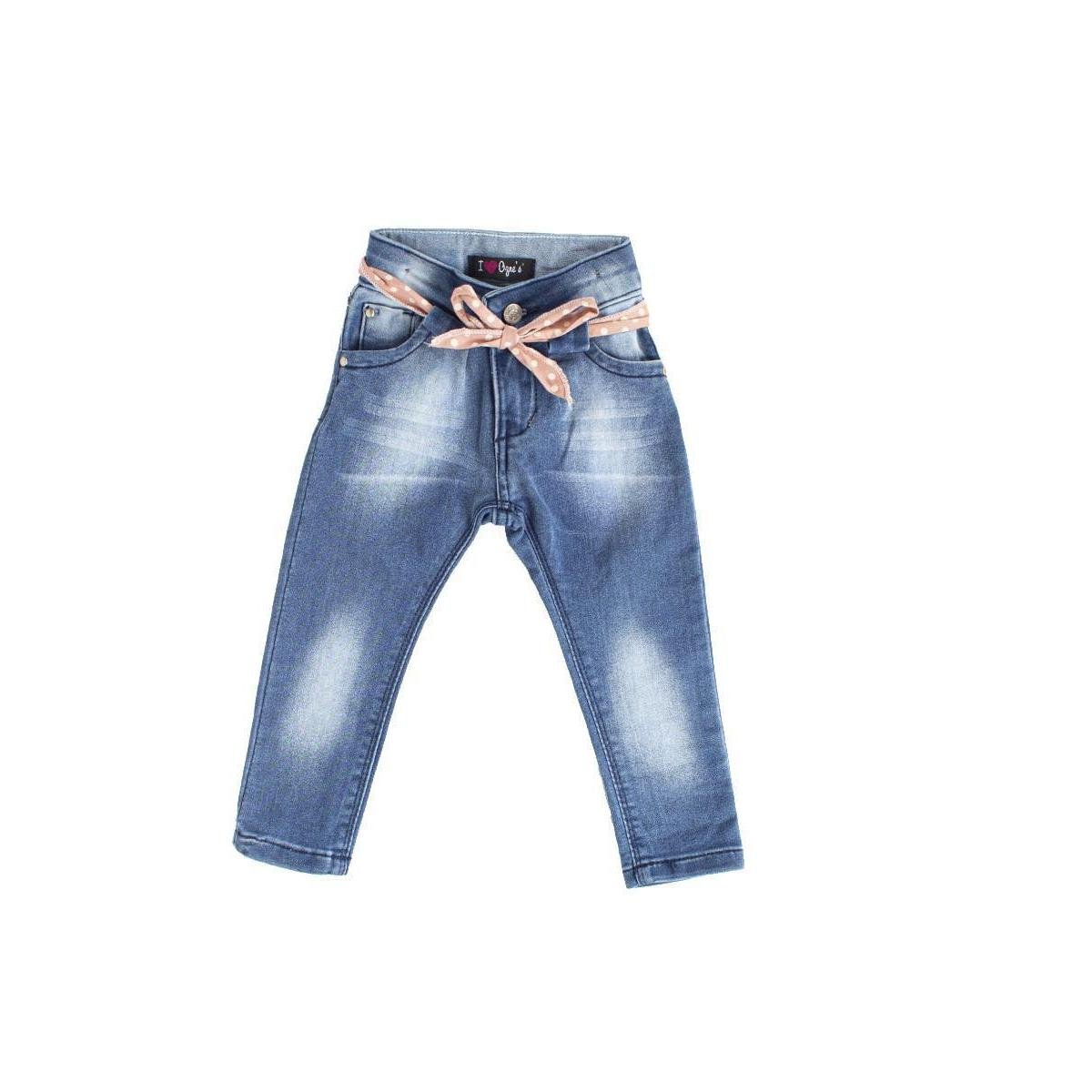 Calça Jeans Skinny Infantil Feminina Laço - Azul Menor preço em Calça Jeans Skinny Infantil Feminina Laço - Azul