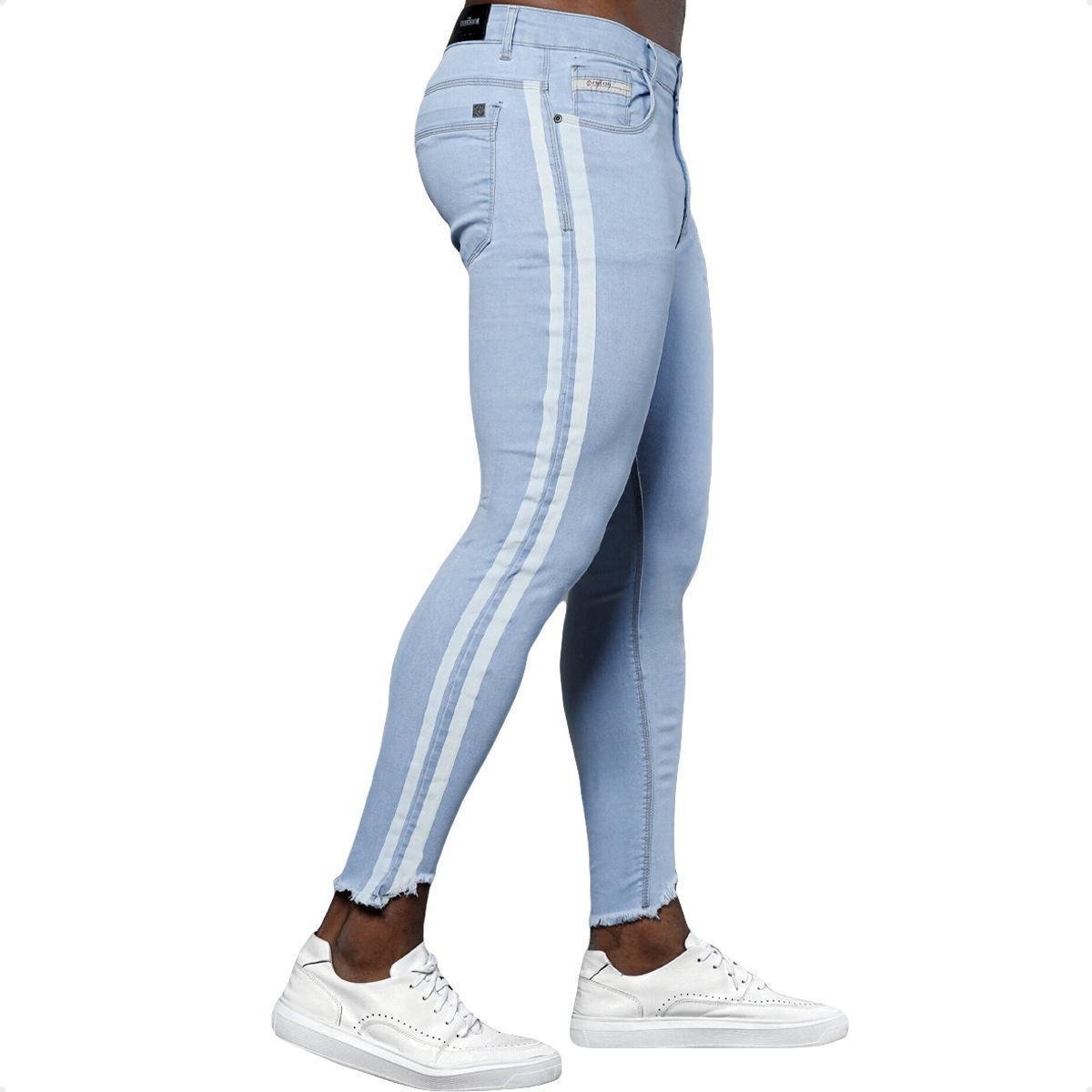 Skinny Masculina Calca Jeans Com Listra Lateral Lateral Masculina