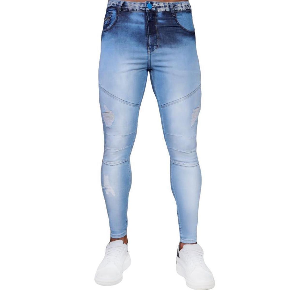 Calça Jeans Skinny Recortes Destroyed Degradê Masculina Zattini