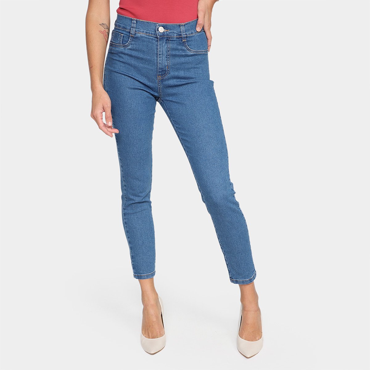 Calça Jeans Skinny Sawary Cintura Alta Feminina - Marinho Menor preço em Calça Jeans Skinny Sawary Cintura Alta Feminina - Marinho