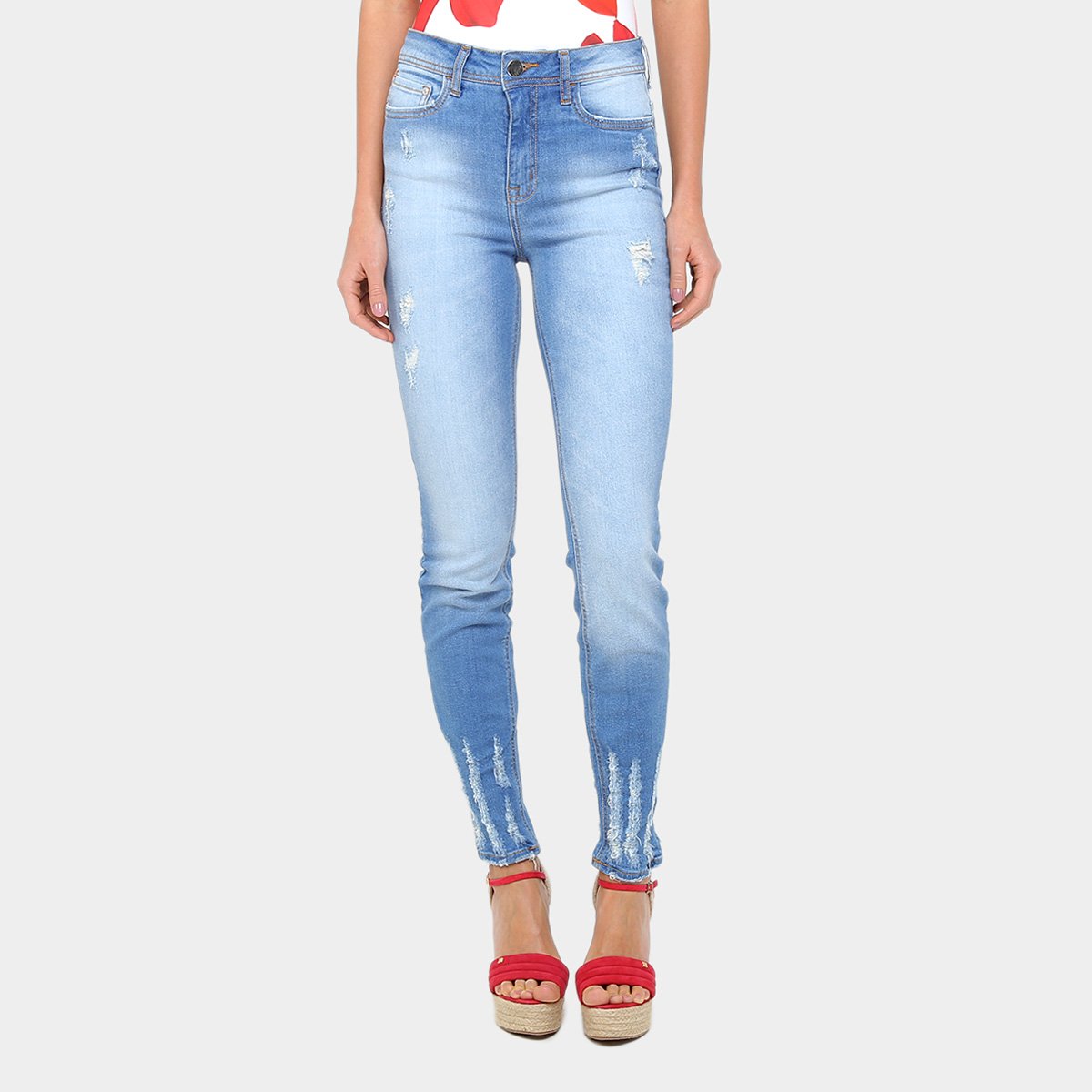 calça jeans cintura alta feminina rasgadinha