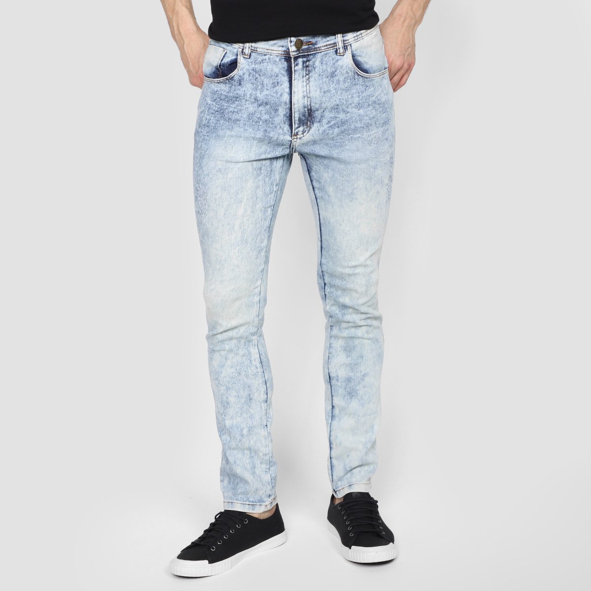 Calça Jeans Skinny Terminal Marmorizada Masculina - Azul Menor preço em Calça Jeans Skinny Terminal Marmorizada Masculina - Azul