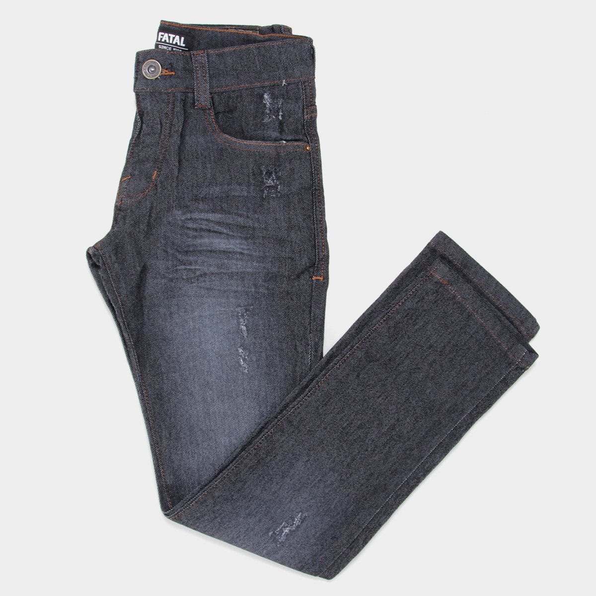 Calça Jeans Slim Juvenil Fatal Destroyed Masculina - Preto Menor preço em Calça Jeans Slim Juvenil Fatal Destroyed Masculina - Preto