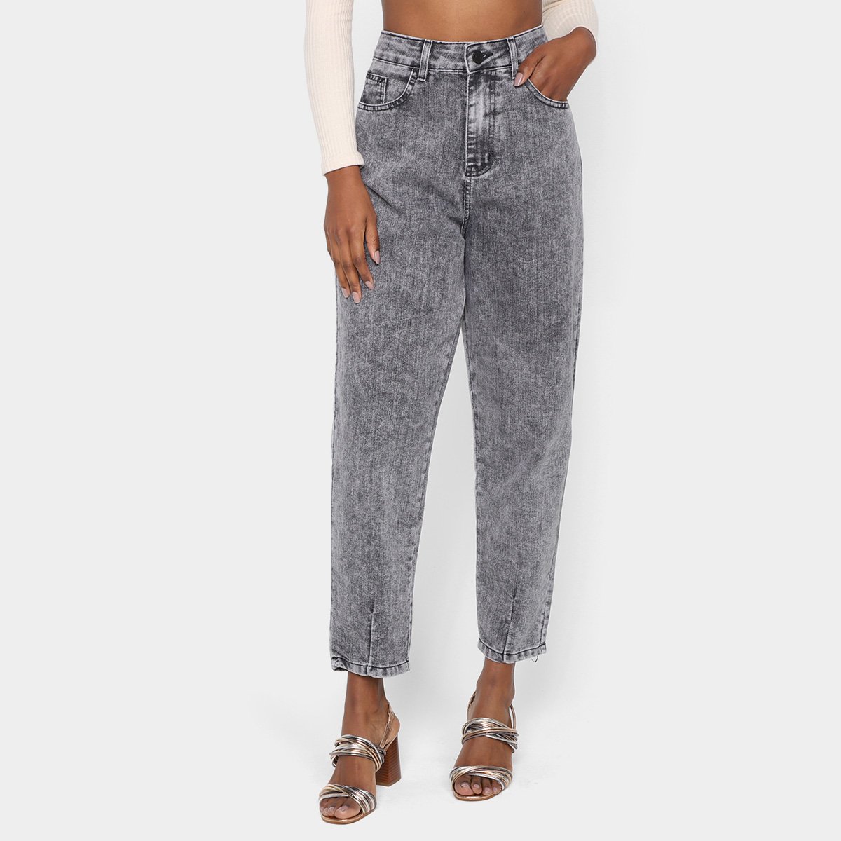 Calça Jeans Slouchy Sawary Cintura Alta Feminina - Preto Menor preço em Calça Jeans Slouchy Sawary Cintura Alta Feminina - Preto