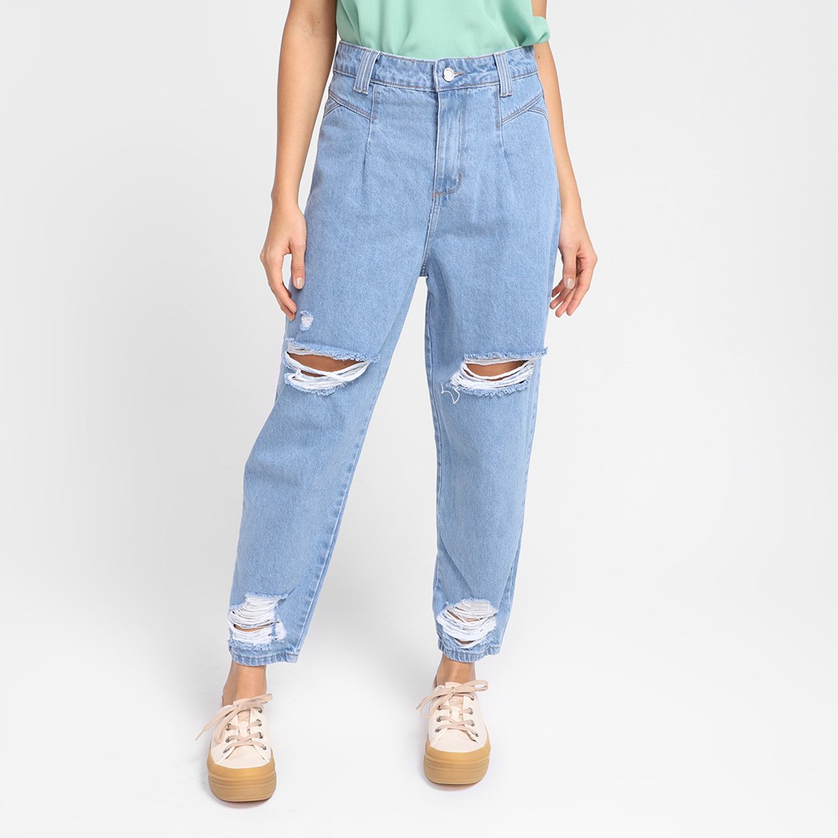 Calça Jeans Slouchy Sawary Rasgos Feminina - Azul Menor preço em Calça Jeans Slouchy Sawary Rasgos Feminina - Azul