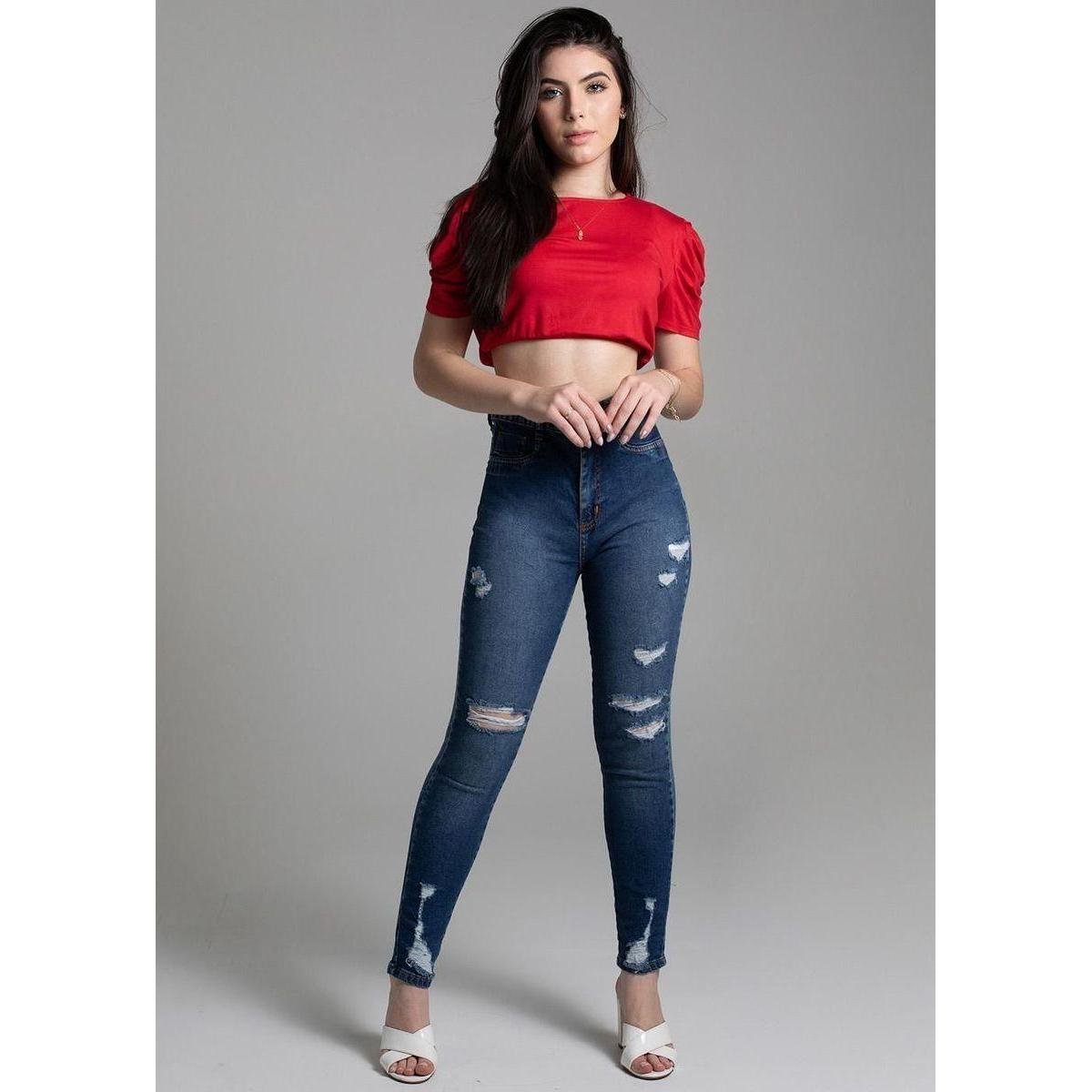 Calça Jeans Super Lipo Sawary Feminina - Azul Menor preço em Calça Jeans Super Lipo Sawary Feminina - Azul