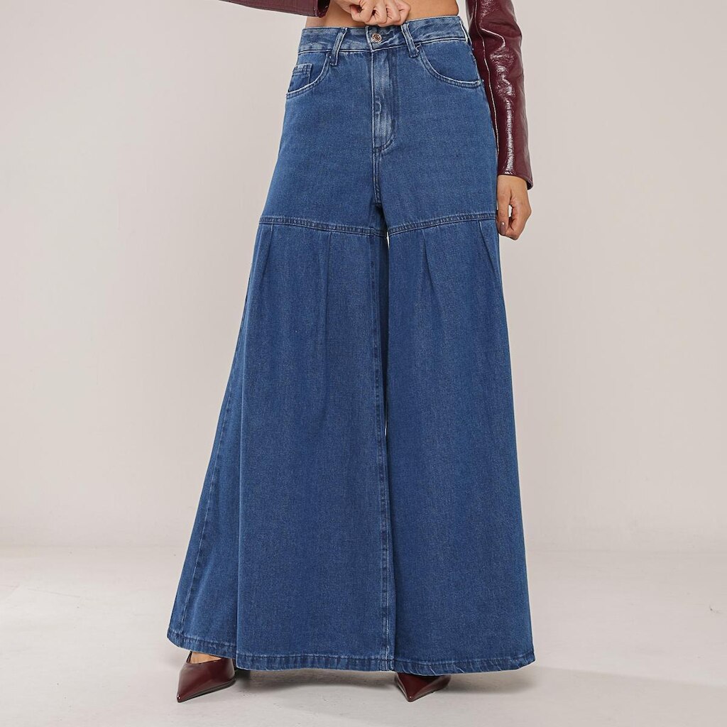 Calça Jeans Super Maxi Wide Leg Pantalonada Moda Europa