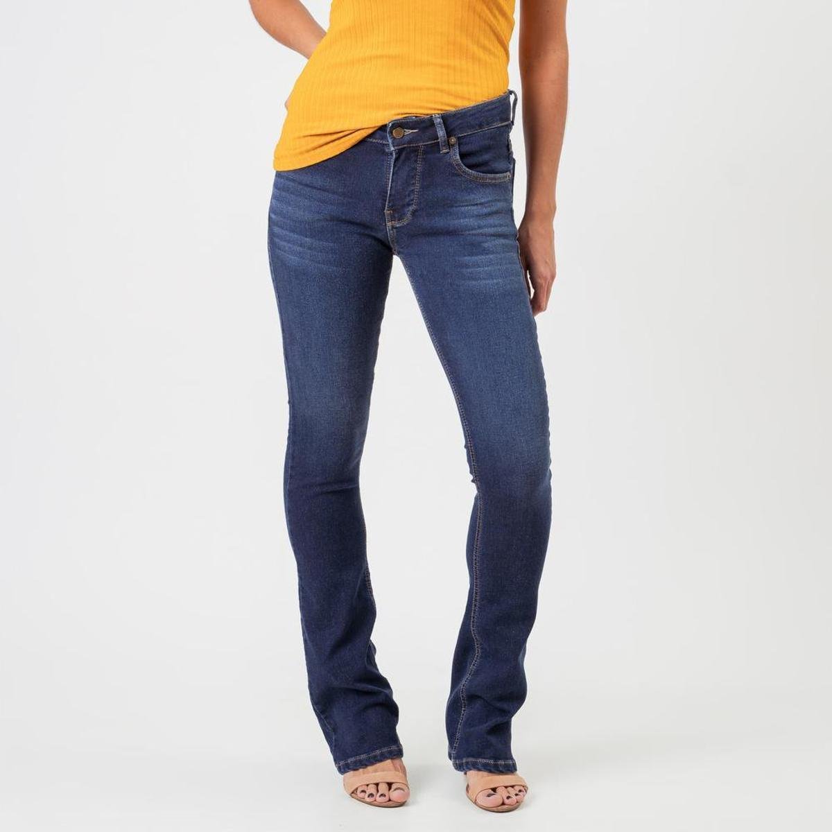 Calça Jeans Tipo Moletom Reta Judy Destroyed Azul Escuro - Azul Menor preço em Calça Jeans Tipo Moletom Reta Judy Destroyed Azul Escuro - Azul