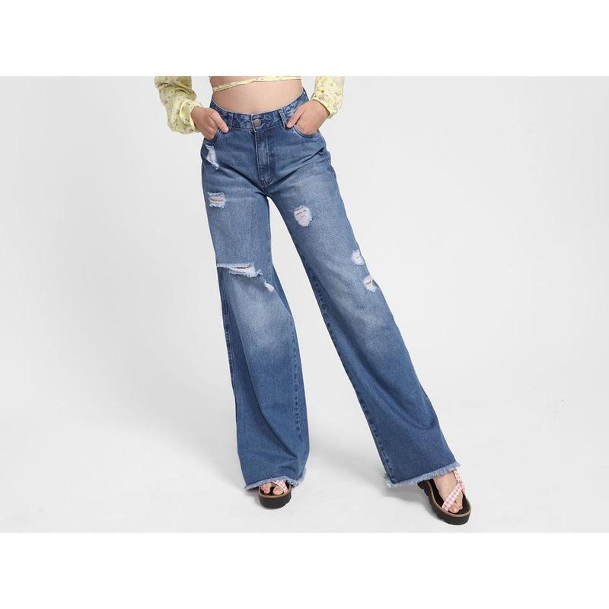 Calça Jeans Vista Magalu Wide Leg Puídos Barra Desfiada - Azul é ruim? Calça Jeans Vista Magalu Wide Leg Puídos Barra Desfiada - Azul é boa?