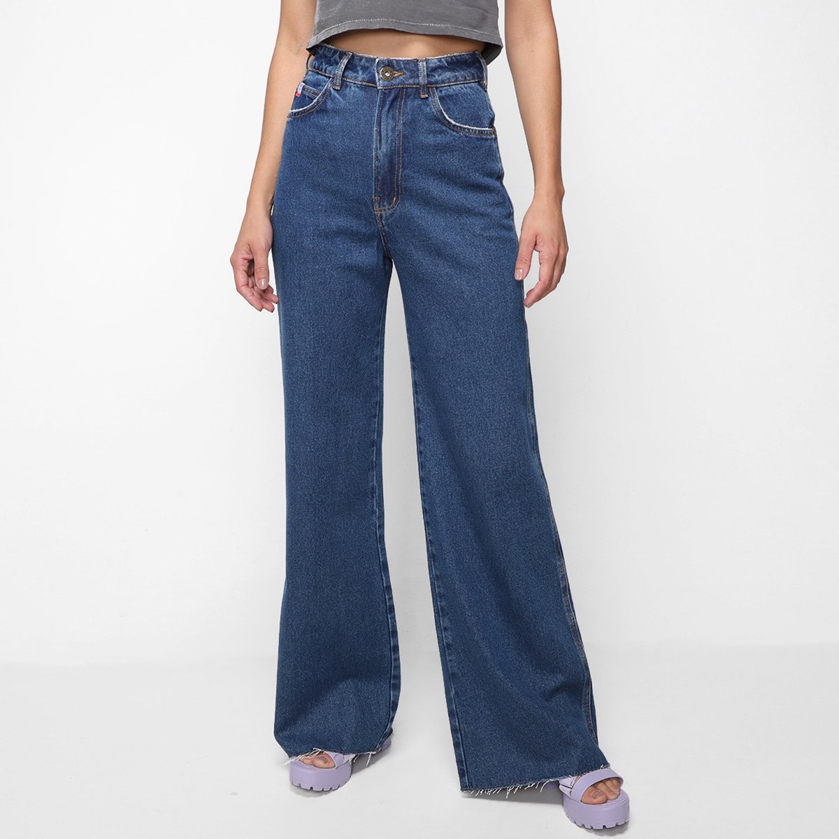 Calça Jeans Wide Lag Oh, Boy! Lisa Feminina - Azul é ruim? Calça Jeans Wide Lag Oh, Boy! Lisa Feminina - Azul é boa?