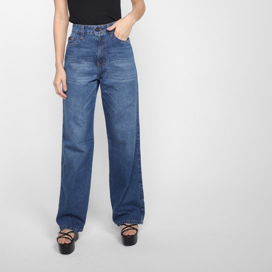 Calça Jeans Wide Leg All Is Love Antfit Cintura Alta Feminina - Azul