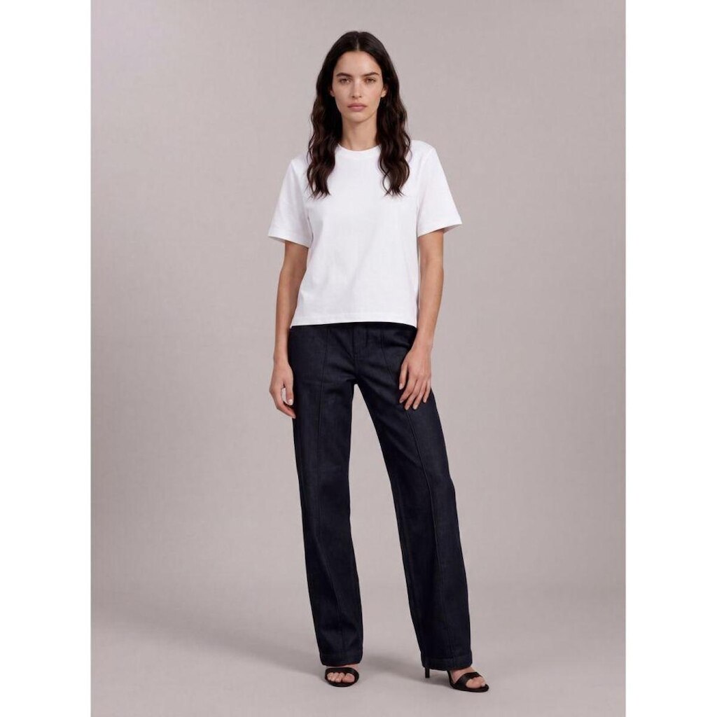 Calça Jeans Wide Leg Com Nervura - Marinho