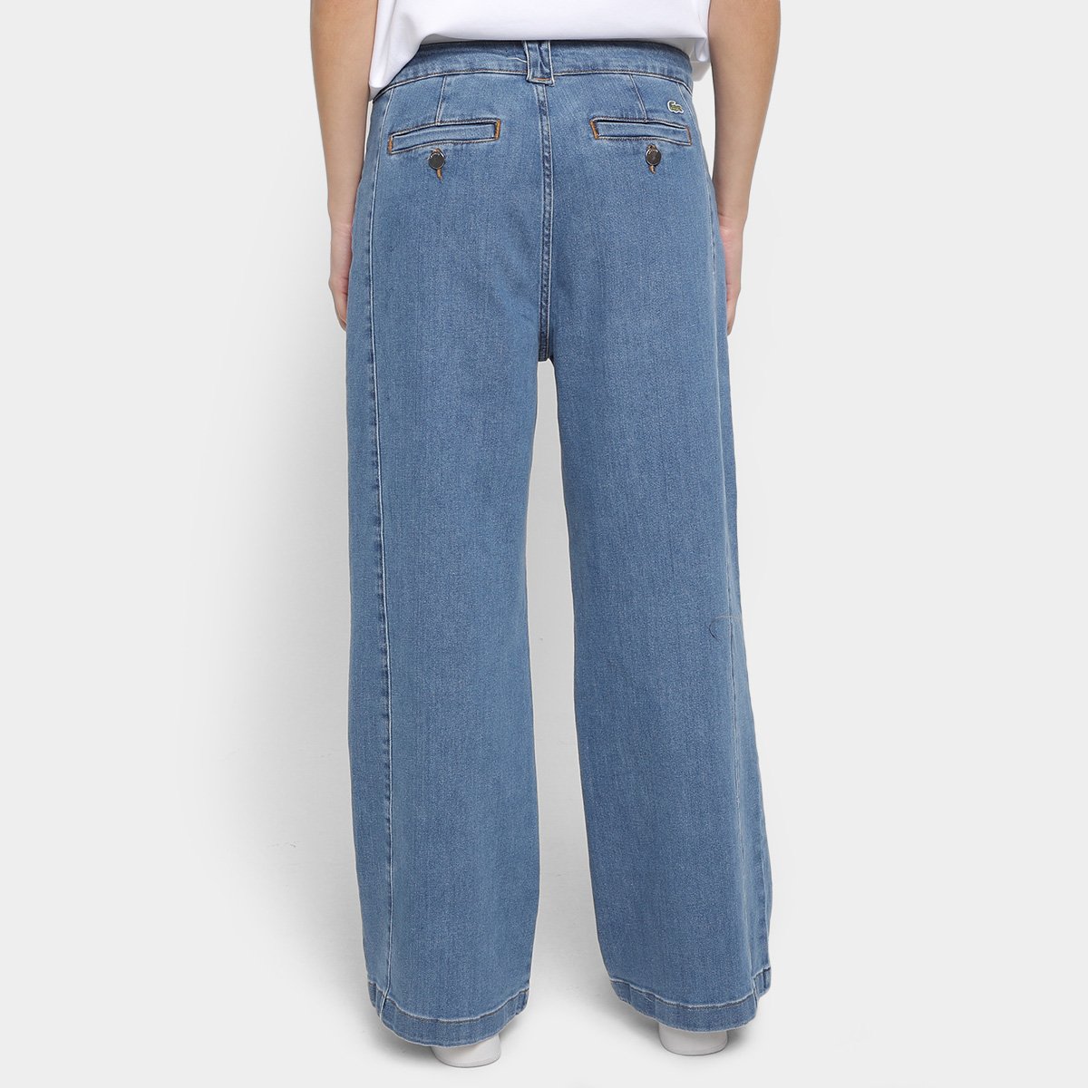 Calça Jeans Wide Leg Lacoste Cintura Alta Feminina Zattini