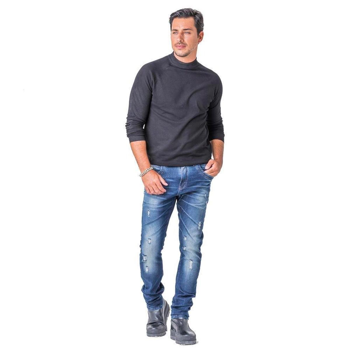 Calça Jeans Zune Masculina Skinny Básica Conforto Casual - Azul Menor preço em Calça Jeans Zune Masculina Skinny Básica Conforto Casual - Azul