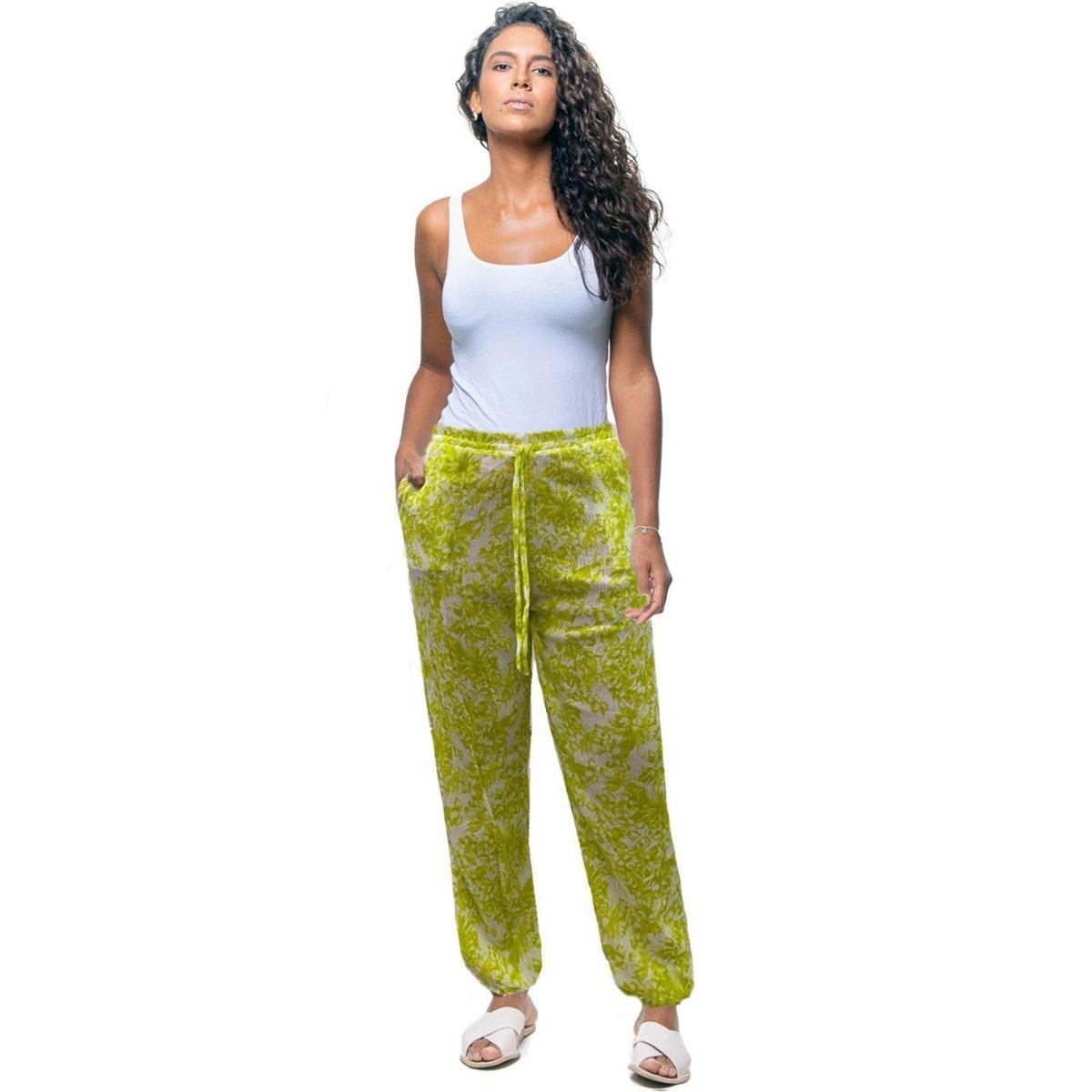 Calça Jogger Cordao Bolso Tecido Plano - Amarelo+Cinza Menor preço em Calça Jogger Cordao Bolso Tecido Plano - Amarelo+Cinza