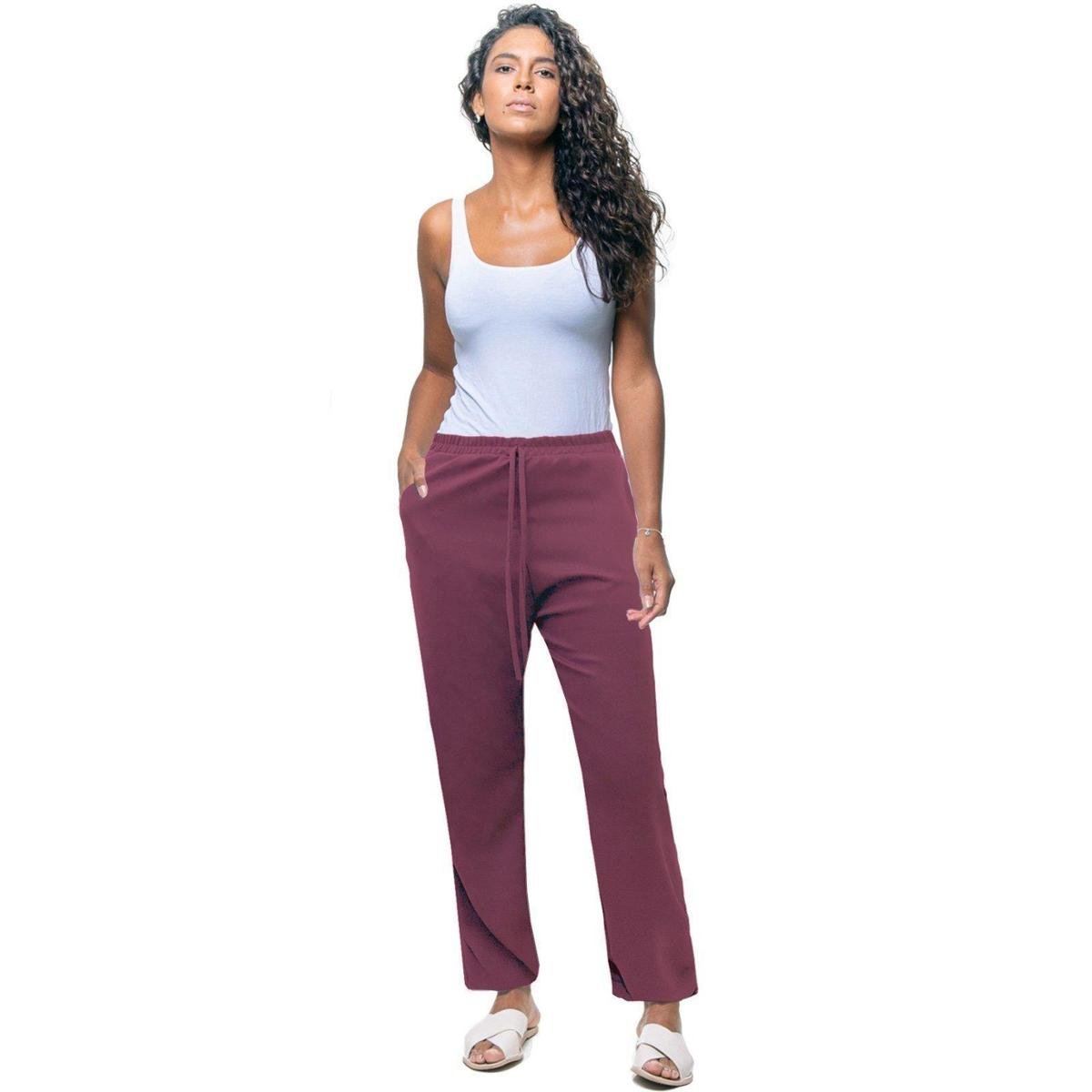 Calça Jogger Cordao Bolso Tecido Plano - Vinho Menor preço em Calça Jogger Cordao Bolso Tecido Plano - Vinho