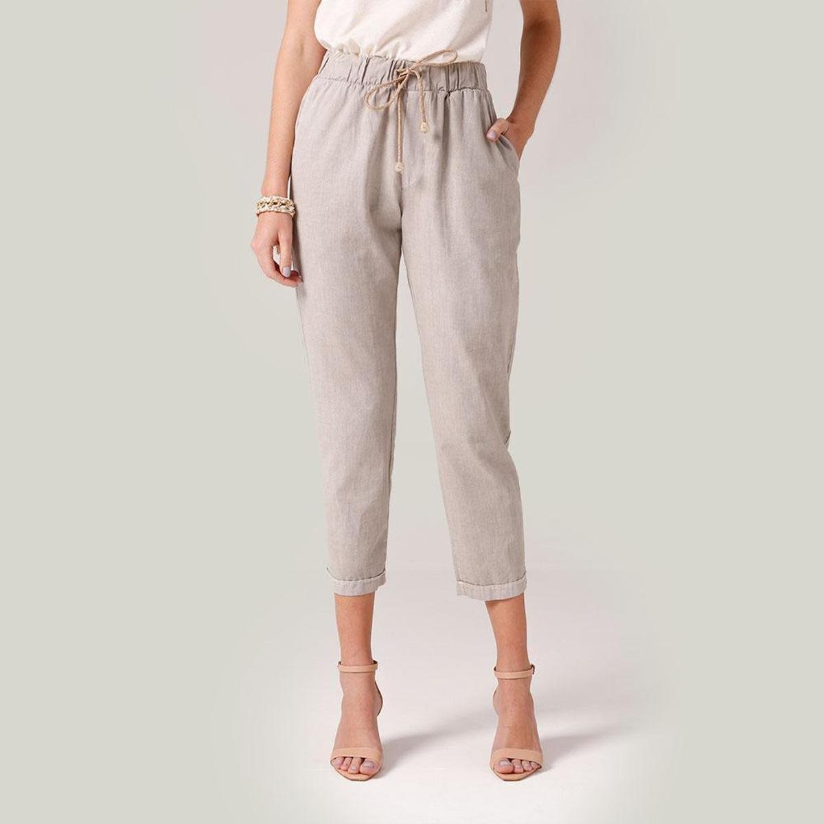 Calça Jogger Feminina Scalk Estonada Algodão Estilo Moderna - Bege Menor preço em Calça Jogger Feminina Scalk Estonada Algodão Estilo Moderna - Bege