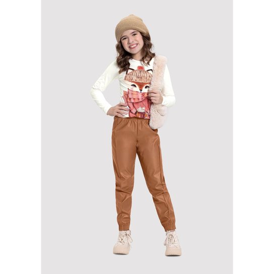 Calça Jogger CalÃ§a Infantil Marrom Calça Jogger Infantil Menina