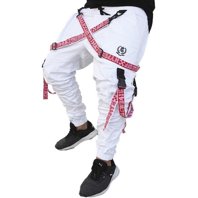 Calça Jogger Masculina BRANCA Trend Suspenders Tracks VERMELHA