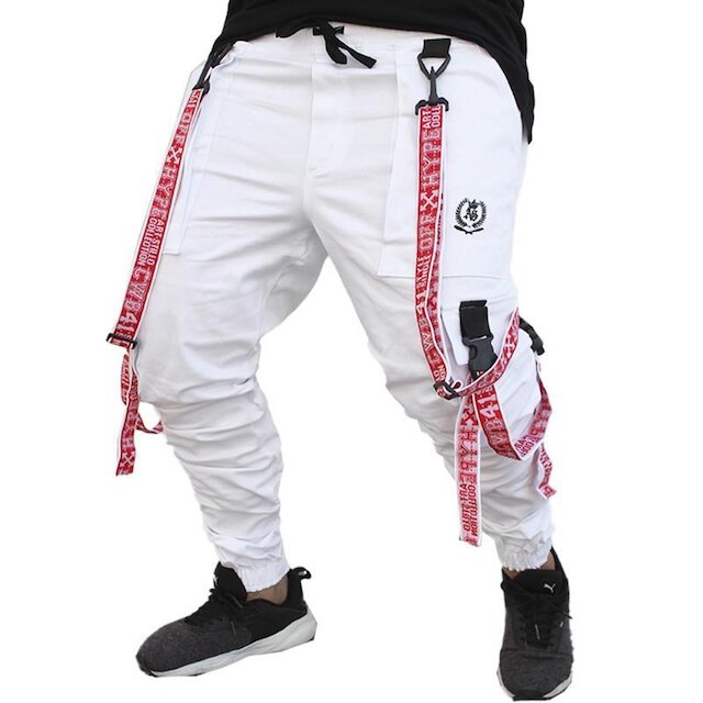 Calça Jogger Masculina BRANCA Trend Suspenders Tracks VERMELHA