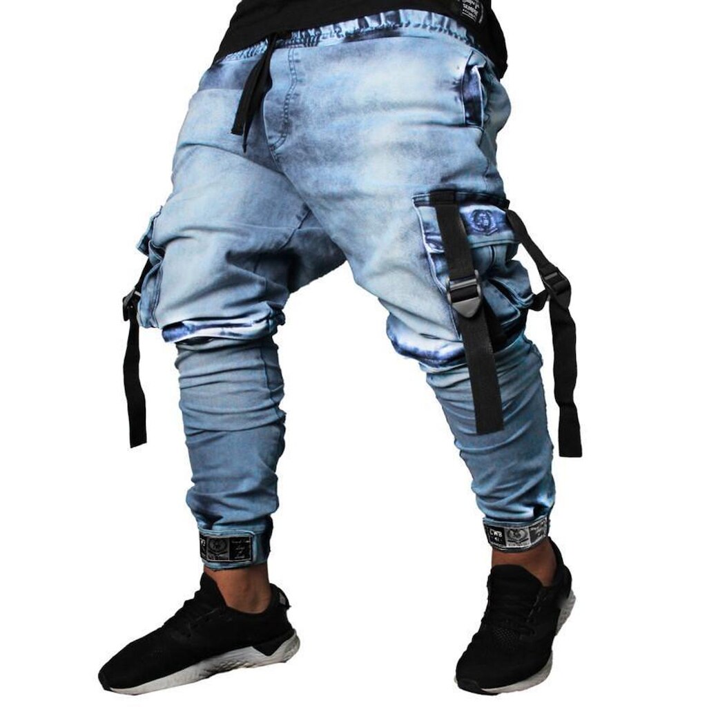 Calça Jogger Masculina JEANS AZUL Cargo Track Short