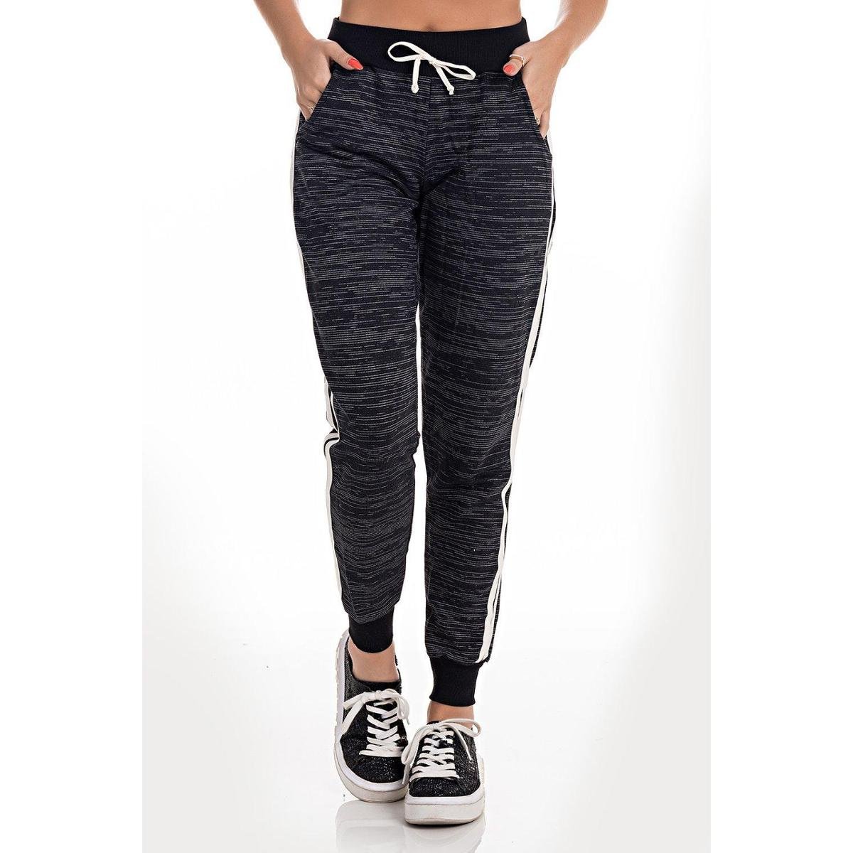Calça Jogger Moletom Rajado Feminino Wind Life - Preto Menor preço em Calça Jogger Moletom Rajado Feminino Wind Life - Preto
