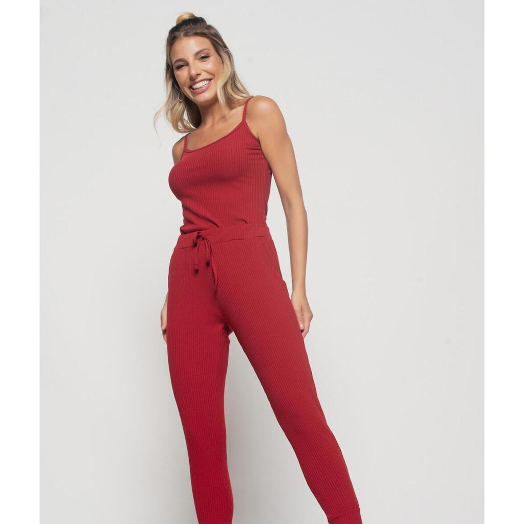 Calça Jogger Salvatore Fashion Comfy Malha Canelada Feminina