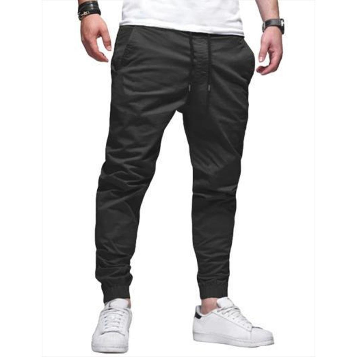 Calça Jogger Sarja Masculina Skinny Com Punho-Off White-GG Menor preço em Calça Jogger Sarja Masculina Skinny Com Punho-Off White-GG