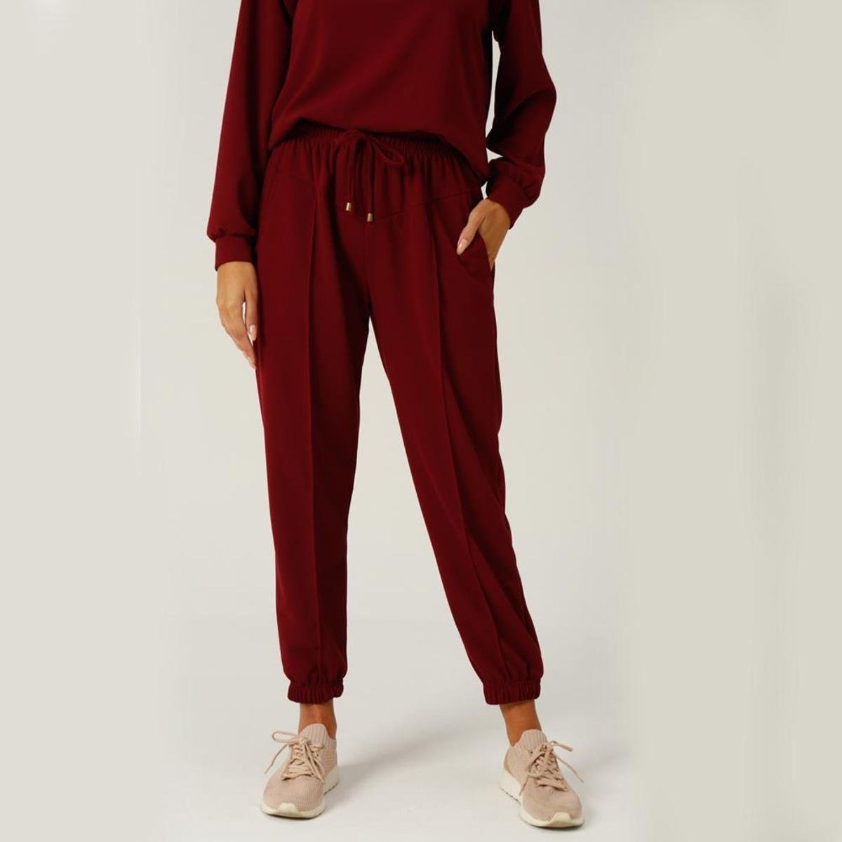 Calça Jogger Scalk Feminina Cós Elástico Cordão Macio Casual - Vermelho Escuro Menor preço em Calça Jogger Scalk Feminina Cós Elástico Cordão Macio Casual - Vermelho Escuro