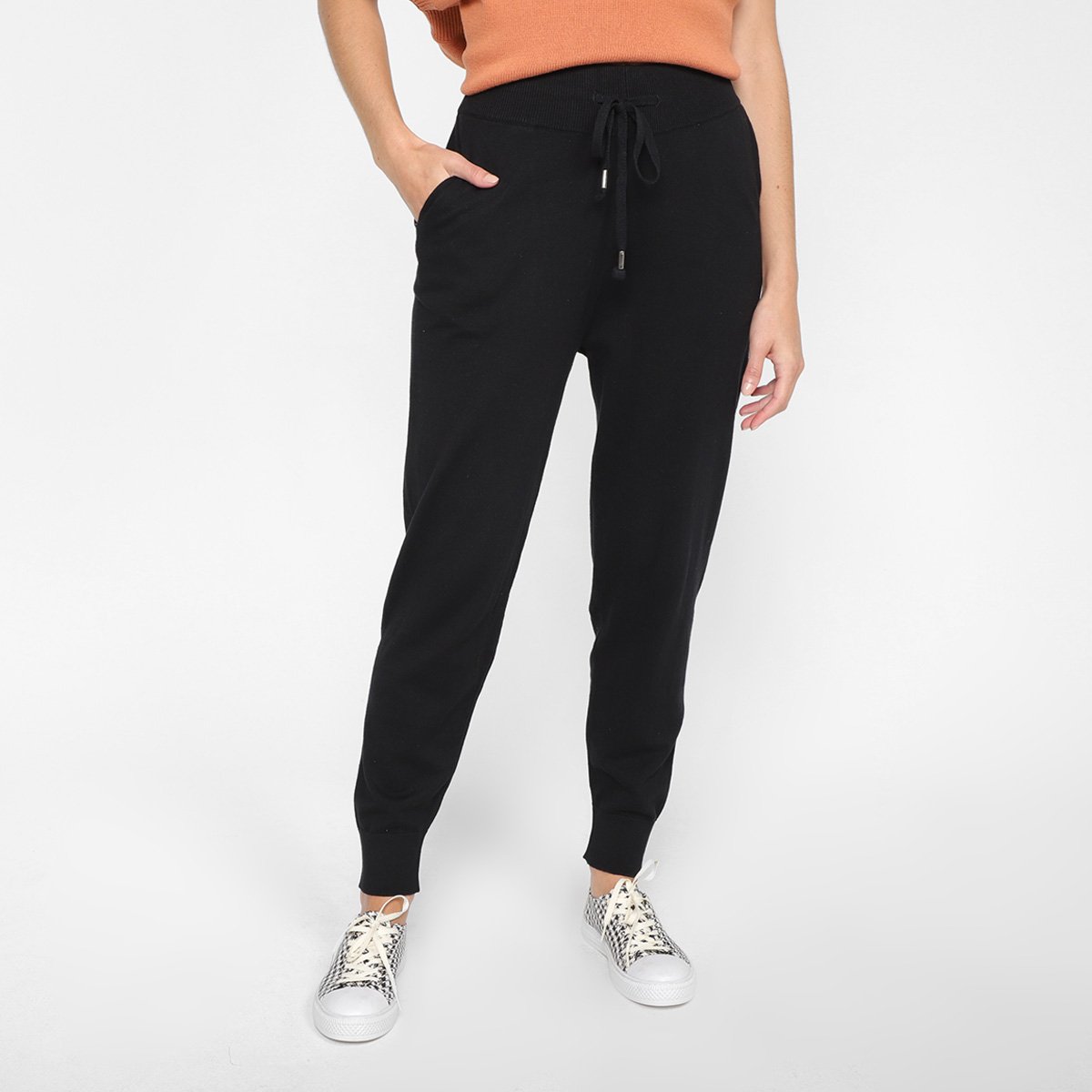 Calça Jogger Tricô Hering Cintura Super Alta Feminina - Preto Menor preço em Calça Jogger Tricô Hering Cintura Super Alta Feminina - Preto