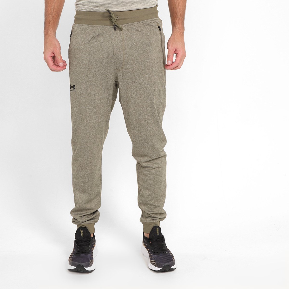 Calça Jogger Under Armour Tricot Masculina - Caqui+Preto Menor preço em Calça Jogger Under Armour Tricot Masculina - Caqui+Preto