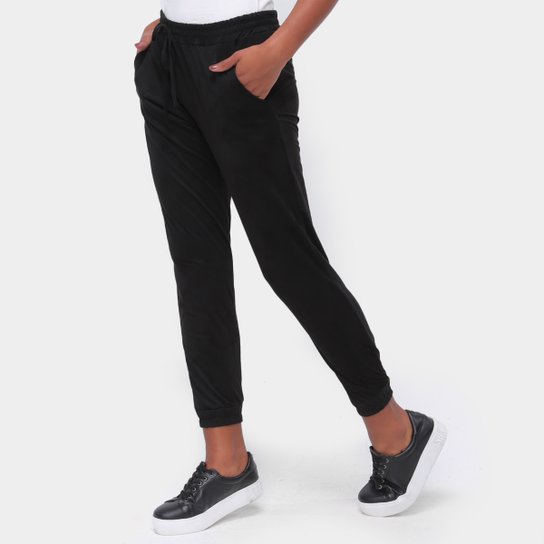Calça Jogging Aura Em Suede Feminina - Preto