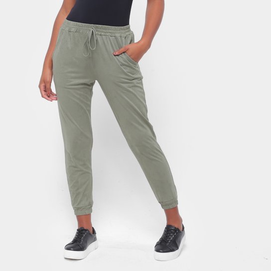 Calça Jogging Aura Em Suede Feminina - Verde