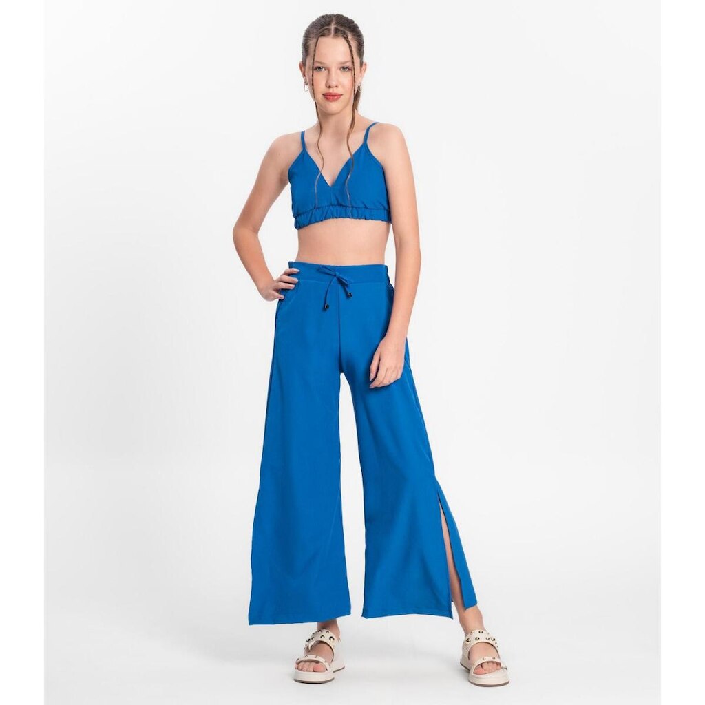 Calça Juvenil Feminina Em Crepe Light Minty Azul