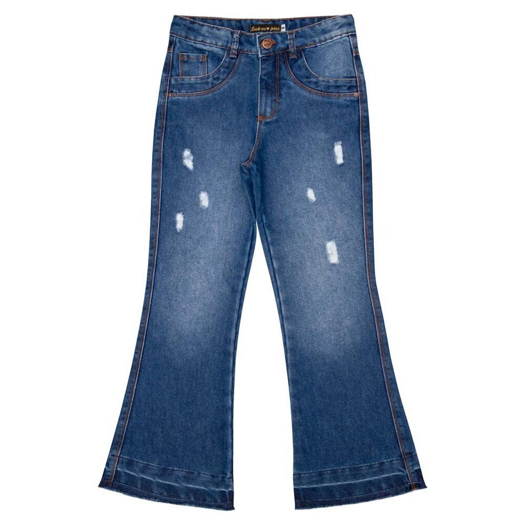 Calça Juvenil Look Jeans Flare c/ Puídos Jeans - 14 - UNICA
