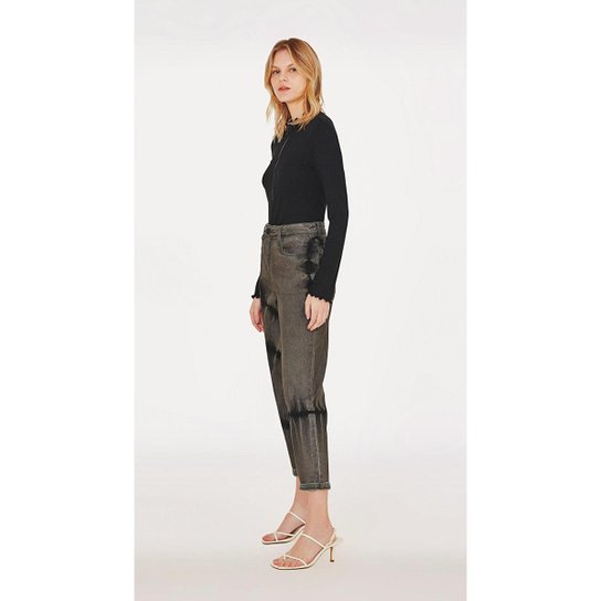 Calça Lebôh Mom Cós Alto Com Tie Dye Preto - Preto