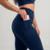 Calça Leg Fitness Poliamida Cós Alto Com Bolsos Laterais Zero Transparência - Azul