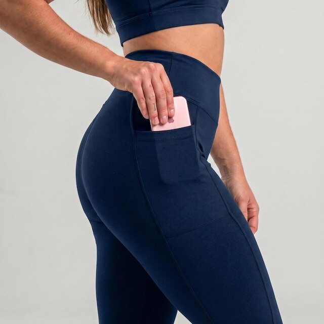 Calça Leg Fitness Poliamida Cós Alto Com Bolsos Laterais Zero Transparência