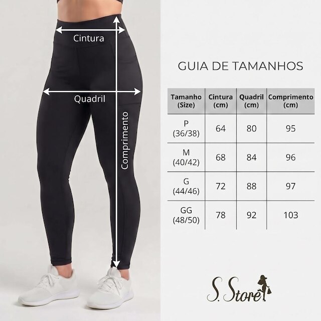 Calça Leg Fitness Poliamida Cós Alto Com Bolsos Laterais Zero Transparência