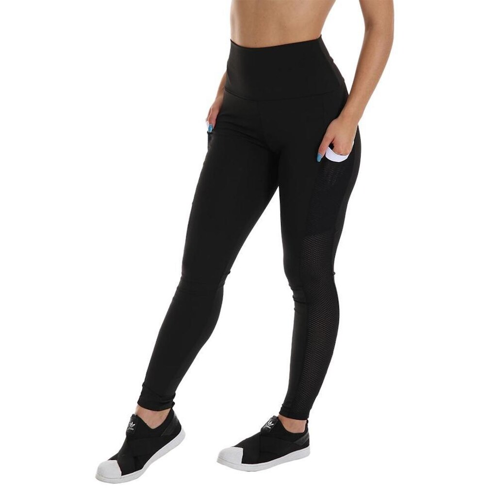 Calça Legging Academia Com Bolso Fitness Frishop Microfibra Feminina Adulto