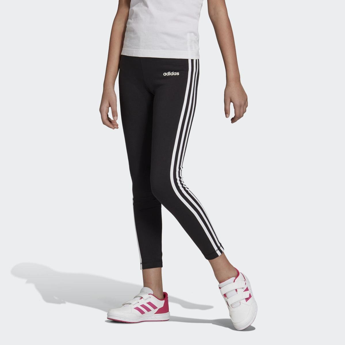 CALÇA LEGGING ESSENTIALS 3-STRIPES ADIDAS FEMININA PRETO/BRANCO | Shopmasp