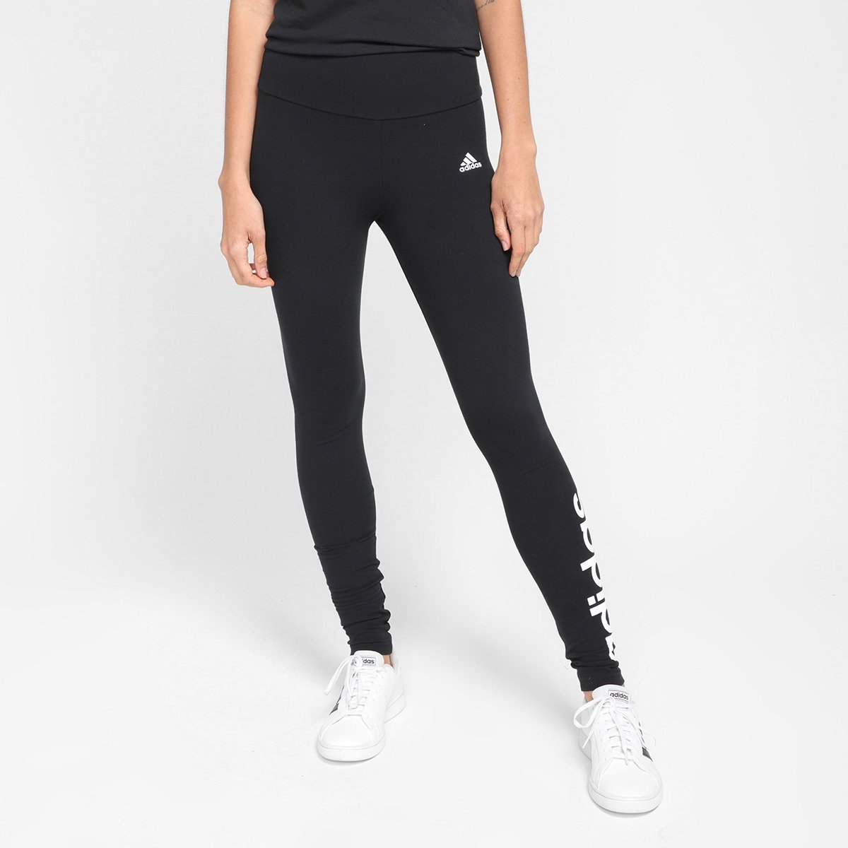 Calça Legging Adidas Linear Feminina - Preto+Branco Menor preço em Calça Legging Adidas Linear Feminina - Preto+Branco