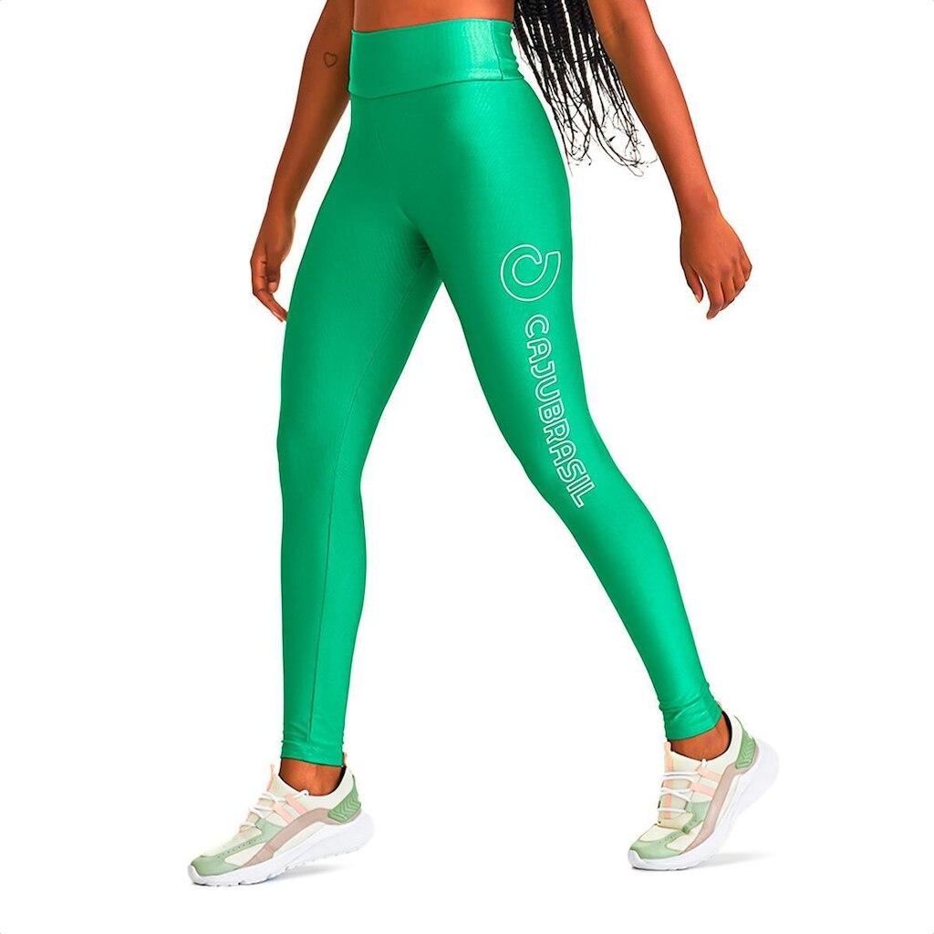 Calça Legging Caju Brasil Texurizada com Brilho e Silk Verde Salvia - Feminino