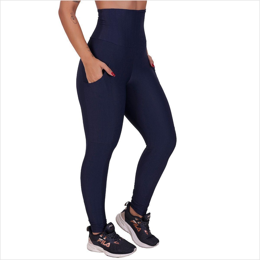 Calça Legging Cintura Alta Com Bolso Poliamida