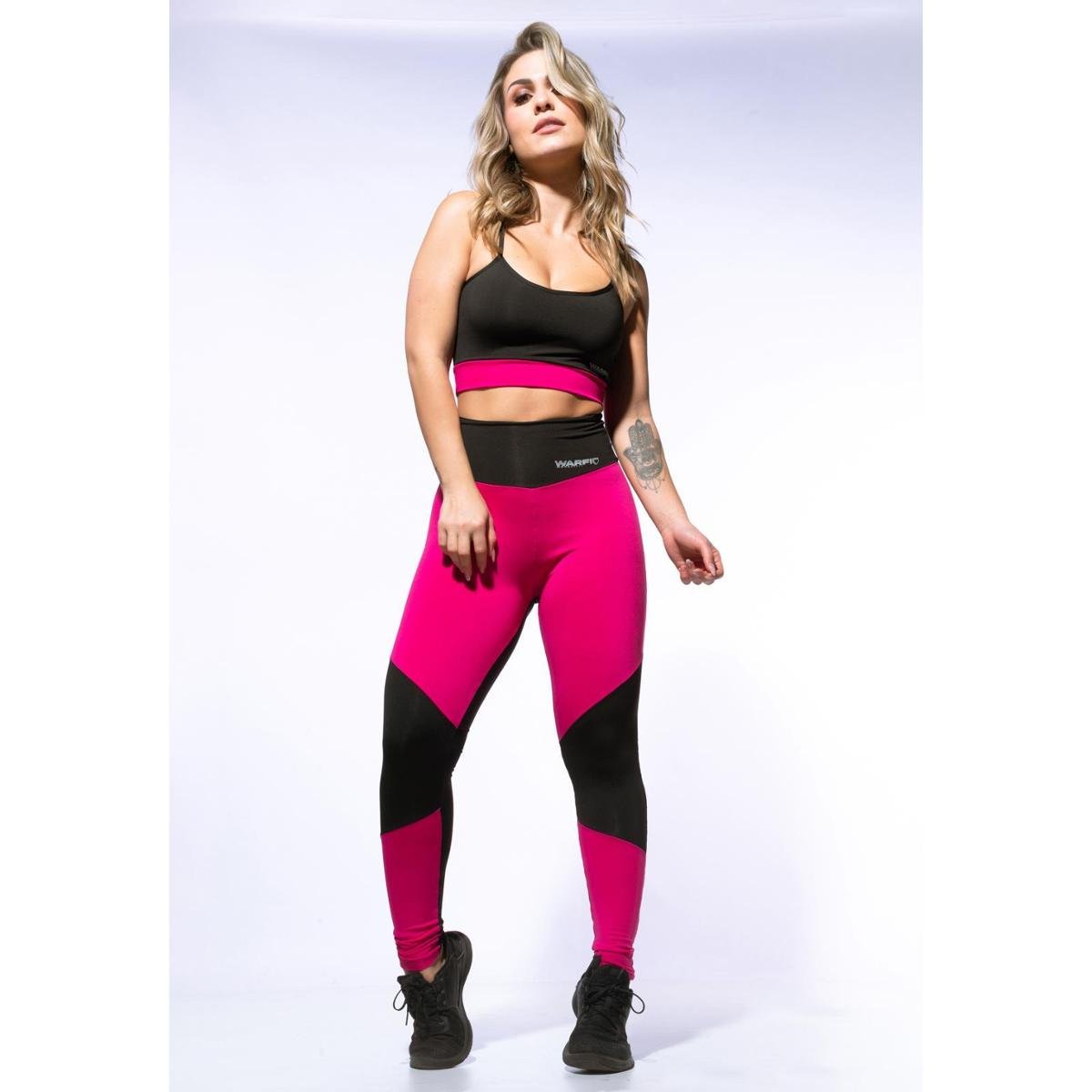 Calça Legging com Recortes e Cós Alto Warfit Pink - Rosa Menor preço em Calça Legging com Recortes e Cós Alto Warfit Pink - Rosa
