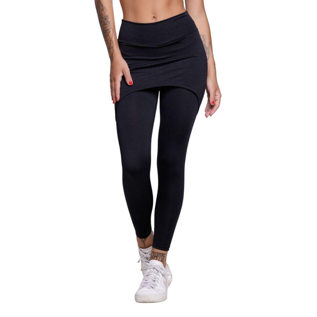 Calça Legging Com Saia Fitness Serra e Mar Academia Tapa Bumbum Treino Suplex Moda Fitness
